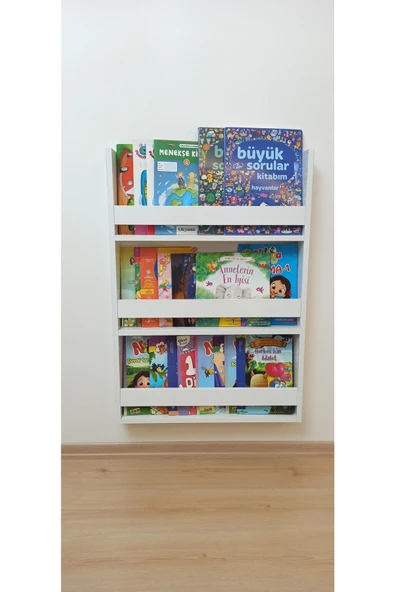 eceahşaptasarım Montessori Çocuk Odası Eğitici & Bebek Odası 3 Raflı Beyaz Kitaplık 90*62 ürün görseli 1