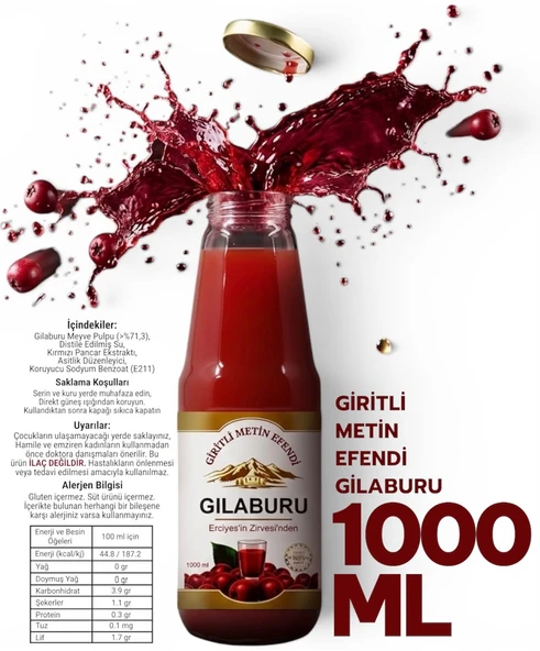 Gilaburu Meyve Pulplu İçecek 1000 ml (Özel Cam Şişe) Katkısız Giritli Metin Efendi ürün görseli 1