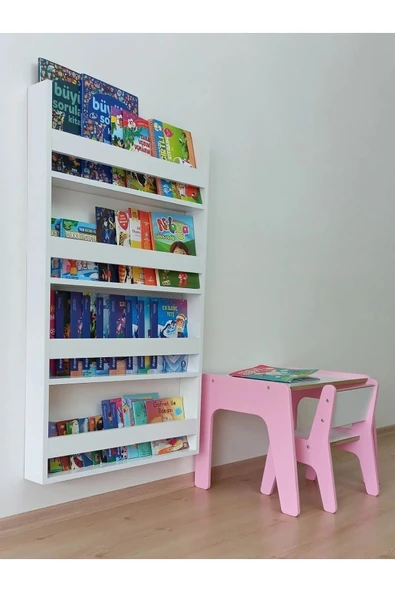 eceahşaptasarım 4 Raflı 120 X 74 Cm Montessori Kitaplık Eğitici Çocuk Kitaplığı Beyaz ürün görseli 1