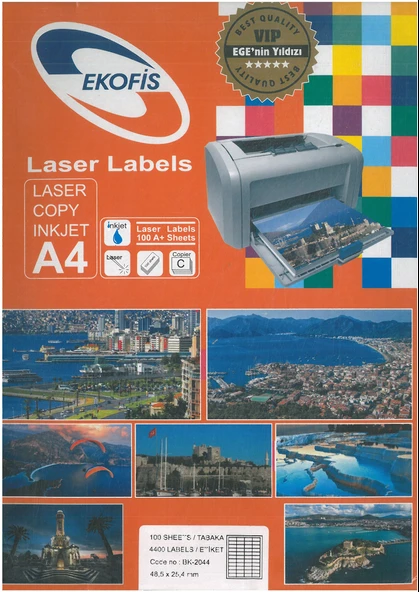 EKOFİS LAZER ETİKET 48,x25,4 (4400) 44 lü 100 sayfa ürün görseli 1