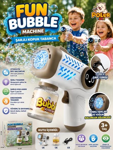 Şarjlı Baloncuk Tabancası Işıklı Otomatik Köpük Balon Makinesi Bubble Gun ürün görseli 1