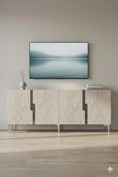 KA1528BTS EVVA Konsol ve Tv Sehpası Beyaz-Traverten-Silver 150cm ürün görseli 1