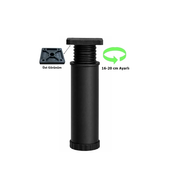 Metal Mobilya Koltuk 16 -20 cm Ayarlı Orta Destek Ayağı Mat Siyah ürün görseli 1