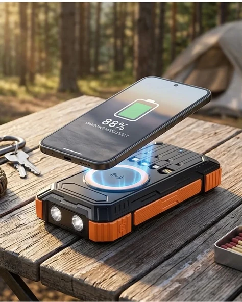 Nevamel® 20000 mAh Powerbank Güneş Enerjili Kablosuz Şarj Hızlı Şarj Taşınabilir Batarya ürün görseli 1