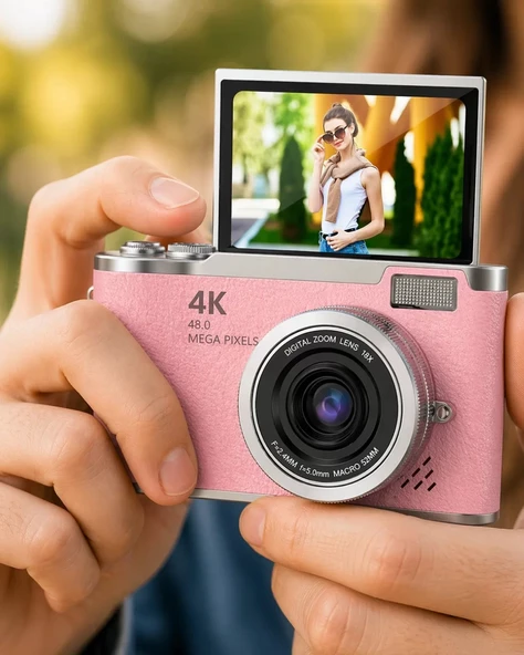 Nevamel® Profesyonel Çekim İçin 48 MP Kamera 18x Zoom Flip Ekran Dijital Kamera ürün görseli 1
