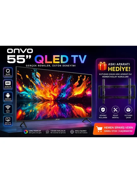 Onvo 55 inç QLED 4K Ultra Hd Google Smart Tv Dahili Uydu Alıcılı Askı Aparatı Hediyeli ürün görseli 1