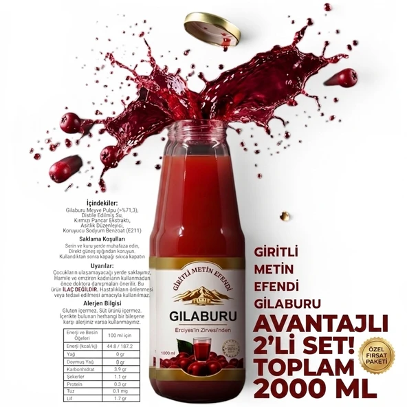 Erciyes'ten Gelen Doğal Gilaburu Meyve İçeceği 2'li Avantajlı Set (2 x 1 L) Giritli Metin Efendi ürün görseli 1
