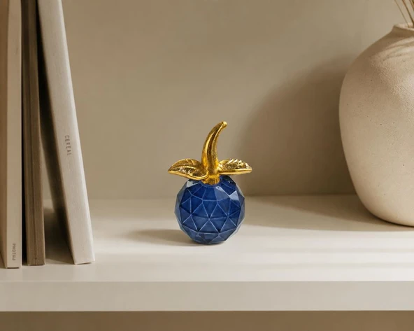 Mini Kristal Cam Dekoratif Elma Biblo 6.5 CM Gold Yapraklı Modern Masa Ofis Süsü ürün görseli 1