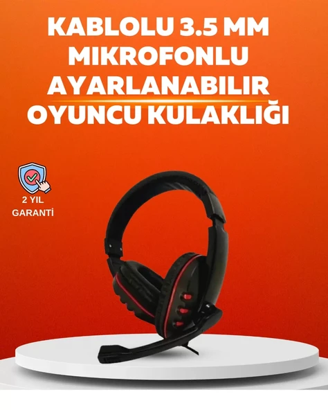 Nevamel® Stereo Kırmızı oyuncu Kulaklığı Yumuşak Pedli Mikrofonlu ürün görseli 1