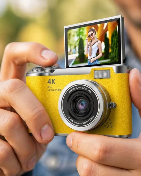 Nevamel® Yüksek Çözünürlüklü 48 MP Kamera 4K Video Çekim Selfie Vlog Fotoğraf Makinesi ürün görseli 1