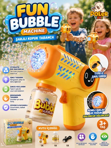 Şarjlı Baloncuk Tabancası Işıklı Otomatik Köpük Balon Makinesi Bubble Gun ürün görseli 1