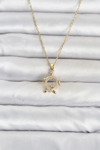 316L Çelik Zincir Gold Renk Caretta Caretta Model Kadın Kolye TJ-BKO11096 ürün görseli 1