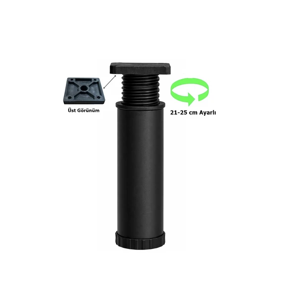 Metal Mobilya Koltuk 21 -25 cm Ayarlı Orta Destek Ayağı Mat Siyah ürün görseli 1