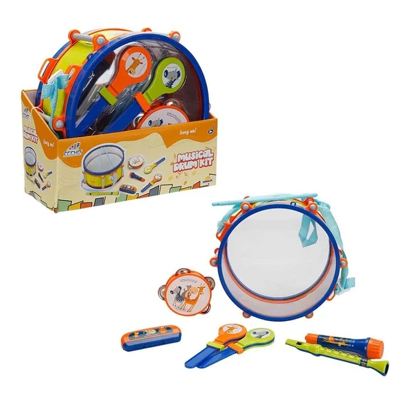 4254 SUN-RST-ECH-MÜZİK SET DAVUL 2MARAKAS TEF FLÜT MİKROFON 2BAGET MIZIKA ürün görseli 1