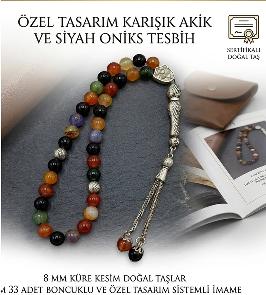 Orijinal Akik Taşı Erkek Tesbih Özel Tasarım Sistemli İmame Kamçılı ürün görseli 1