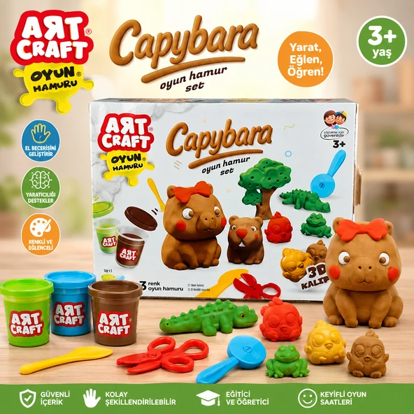 Art Craft Capybara Hamur Seti 3 Renk Oyun Hamuru ve 3D Kalıplı Eğitici Yaratıcılık Seti ürün görseli 1