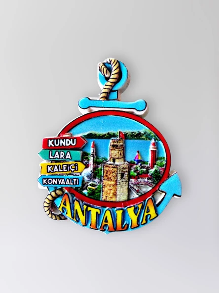 ANTALYA Kabartmalı Polyester Magnet – Kaleiçi Lara Konyaaltı Kundu Hediyelik Buzdolabı Magneti 5,5 x 7,5 cm  (kod:1249) ürün görseli 1