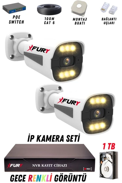 FURY 2 Kameralı Ip Güvenlik Kamerası Seti 4mp Gece Renkli Su Geçirmez 1506 1TB ürün görseli 1