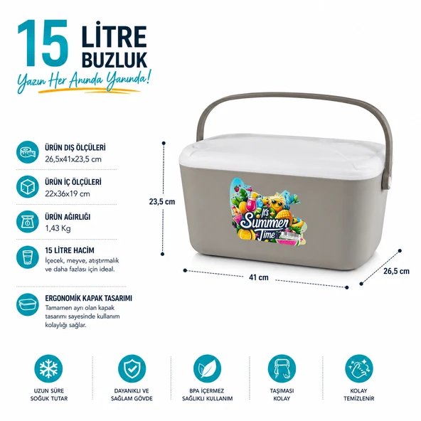 Kale Termos 15 LT BUZZY BASKILI BUZLUK TERMOS (1177 COOLER BOX) - Resim 2