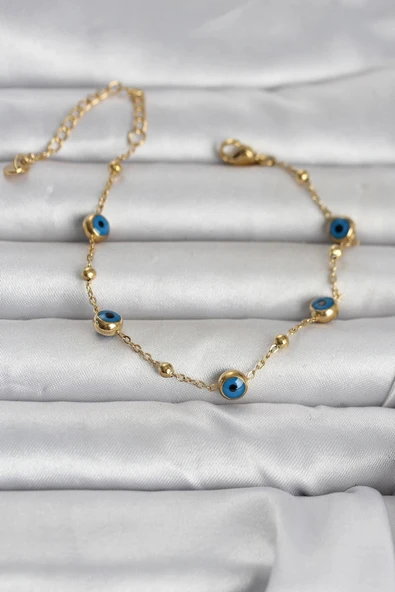 Nevamel® 316L Çelik Gold Renk Top Zincirli Nazarlı Kadın Bileklik 5886 ürün görseli 1
