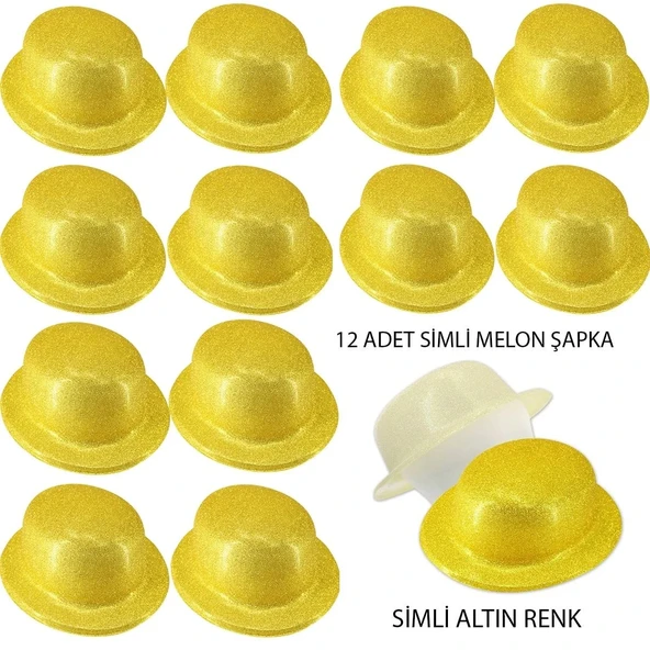 Altın Renk Simli Melon Yuvarlak Parti Şapkası 12 Adet ürün görseli 1
