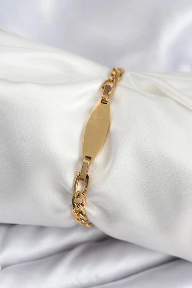 Nevamel® 316L Çelik Gold Renk Oval Yazı Yazmaya Uygun Kadın Bileklik 5886 ürün görseli 1