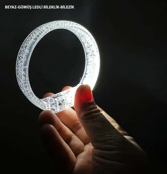 Beyaz-gümüş Led Işıklı Baskı Yapılabilen Pilli Bileklik Bilezik 1,5 Cm Genişlik ürün görseli 1