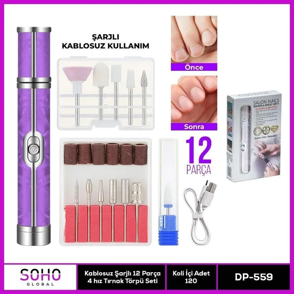 Şarjlı 12 Başlıklı Manikür Seti - Resim 2
