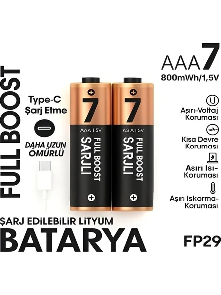 Type-c Şarjlı 800mwh 1.5v Şarj Edilebilir 2’li Aaa İnce Pil - Lityum Iyon Batarya ürün görseli 1