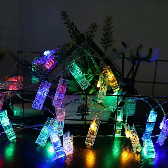 Gd972 Şerit Pilli Aydınlatma 2 Metre 10 Adet Rgb Mandal Led ürün görseli 1