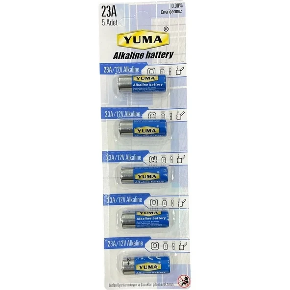 Yuma 23a Mn23 V23a V23ga 12 Volt Alkalin Pil 5’li Paket ürün görseli 1