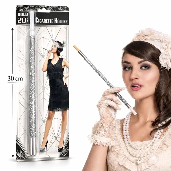 30 Cm Gümüş Payetli  Tutacağı – 1920’ler Gatsby Parti Aksesuarı ürün görseli 1