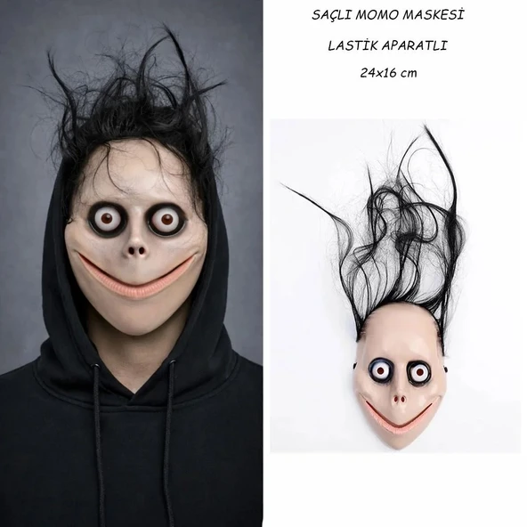 Saçlı Momo Korku Maskesi 24x16 Cm - Resim 3