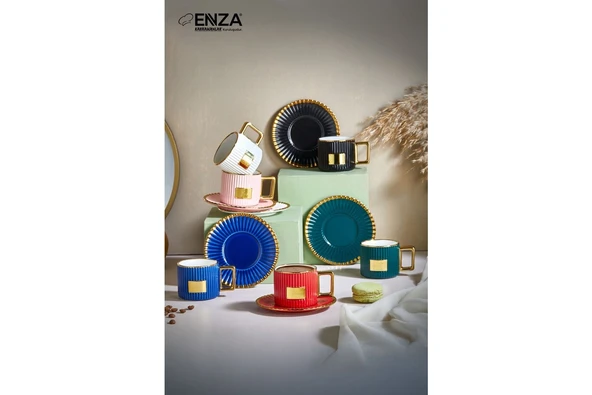 Enza Colorful 6 Kişilik Porselen Fincan Takımı ürün görseli 1