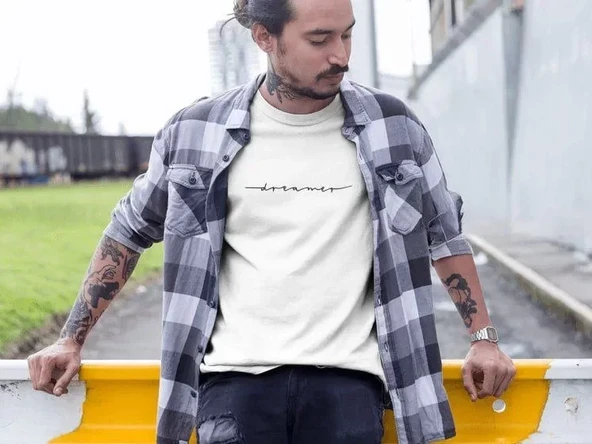 Erkek Bisiklet Yaka Baskılı Oversize T-Shirt - Beyaz ürün görseli 1