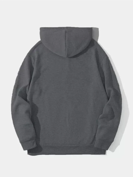 Erkek Düz Kapüşonlu Sweat - Füme ürün görseli 1