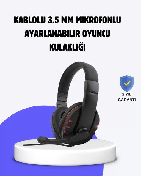 Nevamel® Kırmızı Kulaklık Mikrofonlu Ayarlanabilir Konforlu Tasarımlı ürün görseli 1