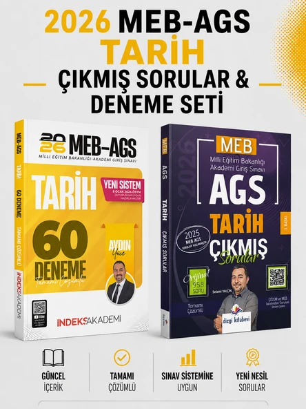 Dizgi Kitap 2026 MEB AGS Tarih Çıkmış Sorular & MEB-AGS Tarih 60 Deneme İndeks Akademi Seti ürün görseli 1