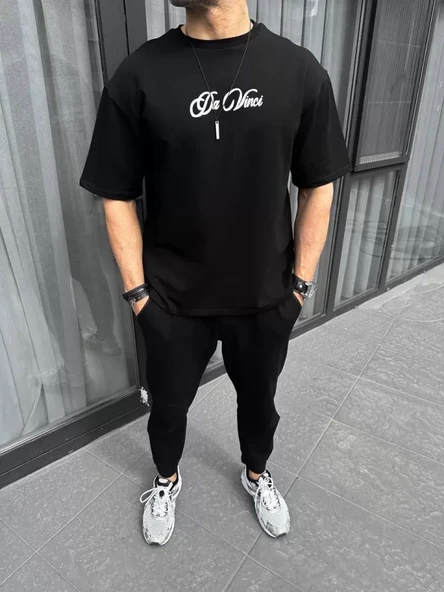 Unisex Baskılı Oversize T-Shirt - Siyah ürün görseli 1