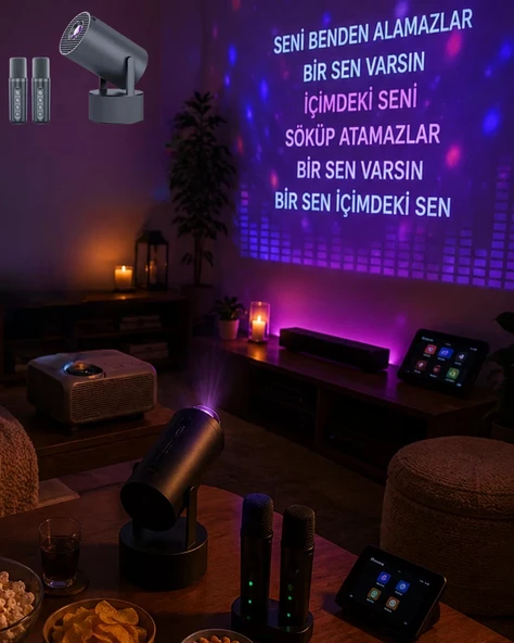 Nevamel® Bluetooth Hoparlörlü Akıllı Projektör Kablosuz Karaoke Mikrofonlu ürün görseli 1