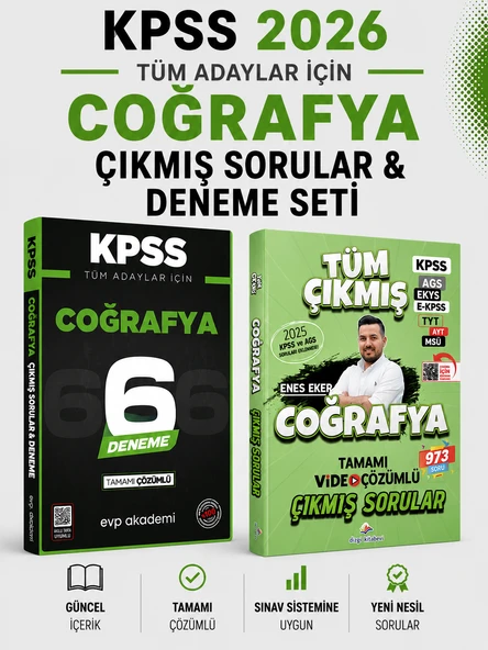 Dizgi Kitap 2026 Coğrafya Tüm Sınavlar Çıkmış Sorular & KPSS Tüm Adaylar Coğrafya 6 Deneme EVP Akademi Seti ürün görseli 1
