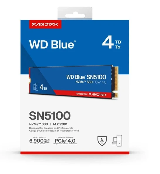 WD Blue SN5100 4TB WDS400T5B0E 6900/6700MB/s PCIe Gen 4.0 M.2 2280 NVMe SSD ürün görseli 1