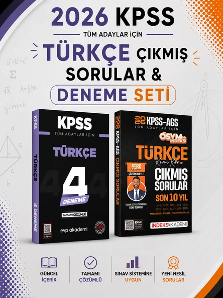 İndeks 2026 KPSS Türkçe Çıkmış Sorular & KPSS Türkçe 4 Deneme EVP Akademi ürün görseli 1