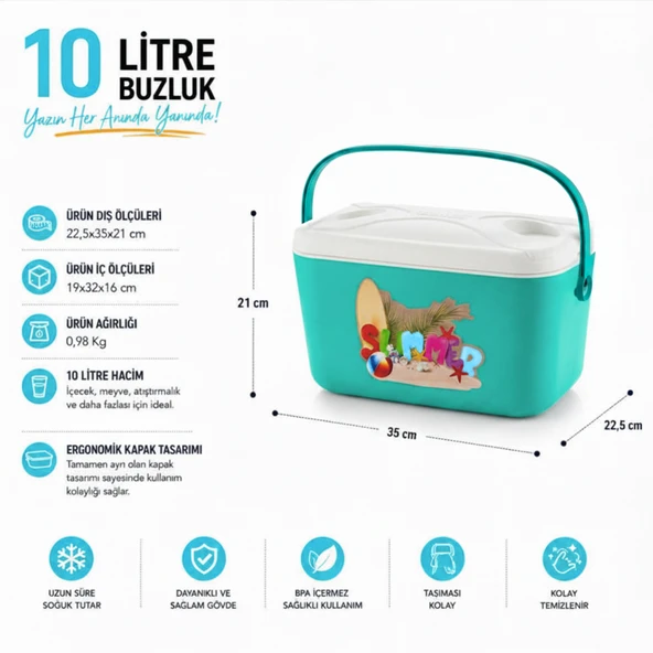 Kale Termos 10 LT BUZZY BASKILI BUZLUK TERMOS (1180 COOLER BOX) - Resim 2