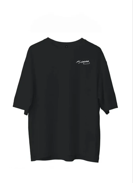 Unisex Bisiklet Yaka Baskılı Oversize T-Shirt - Siyah ürün görseli 1