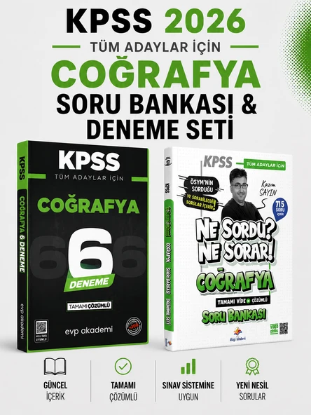 Dizgi Kitap 2026 KPSS Coğrafya Soru Bankası & KPSS Tüm Adaylar Coğrafya 6 Deneme EVP Akademi Seti ürün görseli 1
