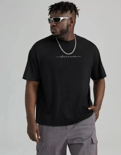 Unisex Baskılı Oversize T-Shirt - Siyah ürün görseli 1