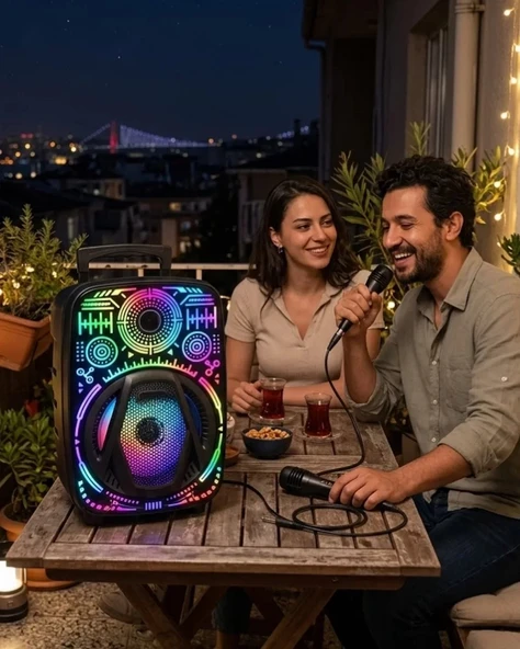 Nevamel® Taşınabilir Bluetooth Speaker Mikrofonlu RGB Işıklı Karaoke Ses Sistemi ürün görseli 1