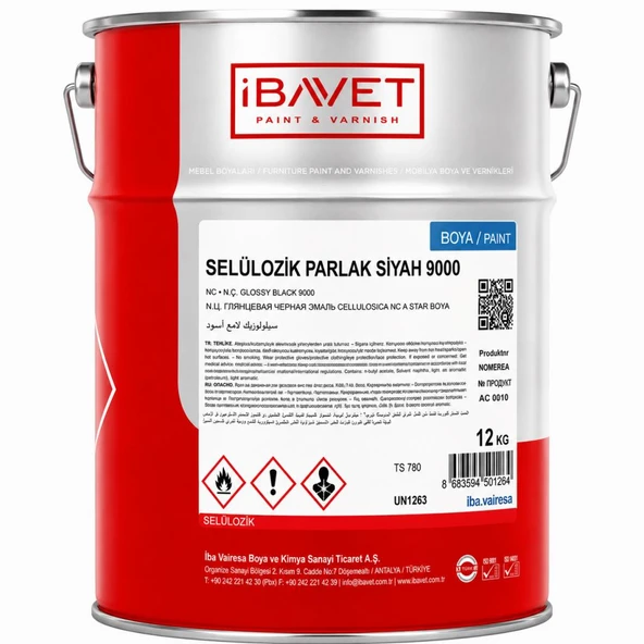 İbavet Selülozik Boya Parlak 12 Kg Siyah Ral 9005 ürün görseli 1