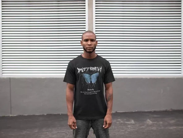 Unisex Bisiklet Yaka Baskılı Oversize T-Shirt - Siyah ürün görseli 1
